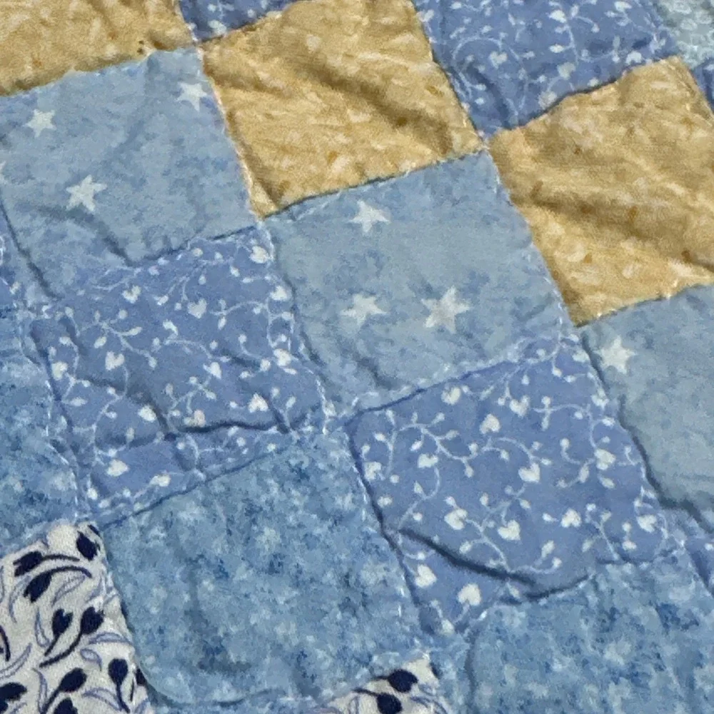 Vintage Handmade Baby /Child Quilt Blues Greens Floral Small Diamonds 60